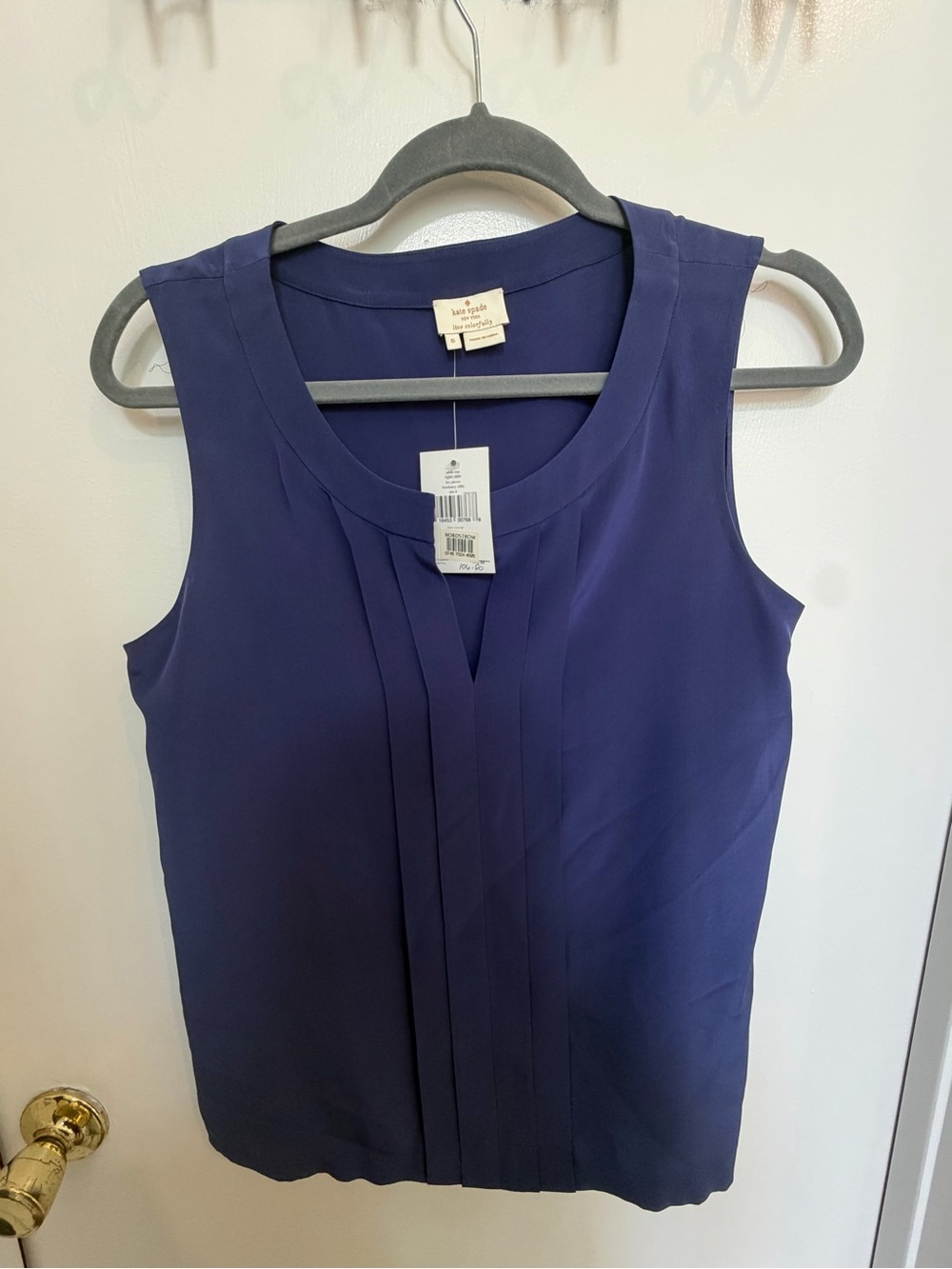 kate spade Navy Pleated Front Sleeveless Shell